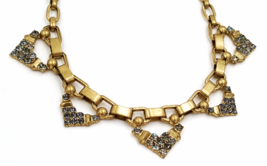 Stella Dot Necklace Grey Rhinestone Accents Brushed Gold Tone Chunky Links   - £39.16 GBP