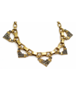 Stella Dot Necklace Grey Rhinestone Accents Brushed Gold Tone Chunky Lin... - £38.42 GBP
