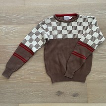 Vintage Competitive Edge Neiman Marcus Sweater Brown Cream Red Checkered... - $29.99