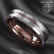 6mm ATOP Tungsten Carbide Ring Silver Stripe Comfit Wedding Band Men Women - $35.99