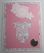 Stampin Up! Handmade card Cutest Baby Ever Pink Flower Paisley Bib Bodysuit - £4.86 GBP