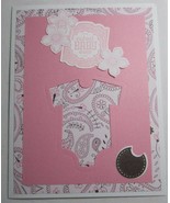 Stampin Up! Handmade card Cutest Baby Ever Pink Flower Paisley Bib Bodysuit - £4.90 GBP