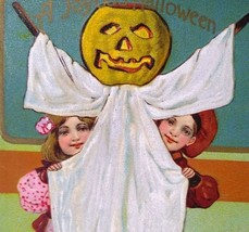 Halloween Postcard Fantasy Paul Finkenrath Goblin Ghost Kids Series 778 Embossed - £53.43 GBP