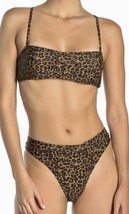 KENDALL &amp; KYLIE Leopard Print Bandeau Hi Waist Brown Black Bikini NEW SZ L  - £94.69 GBP