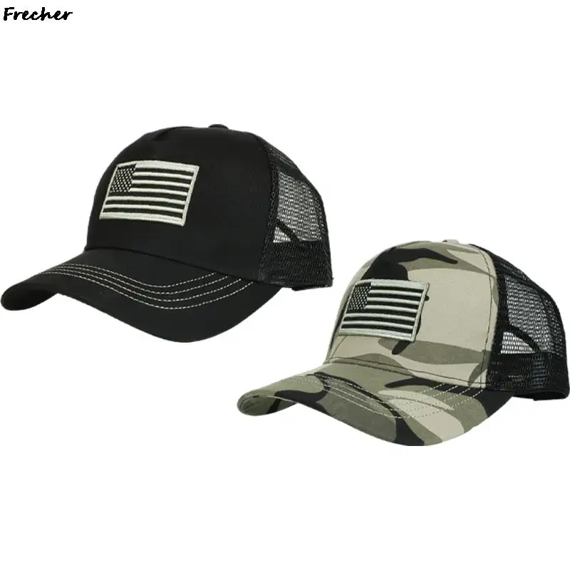 Unisex Golf Caps American Flag Trucker Hat Mesh Patchwork Baseball Cap Fashion - £10.71 GBP