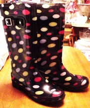 NEW Tall Waterproof Rain Boots Dotted Multicolor &amp; Black Sz 6 - £32.43 GBP