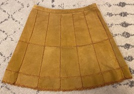 Free People 100% Cow Leather Skirt Crochet Stiched Patch Size 4 Mustard  EUC! E9 - £34.15 GBP