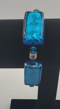 JEWELRY Vtg Square Bracelet Dark Turquoise Blue W Circle Closure Adjustable 9&quot; - £9.32 GBP