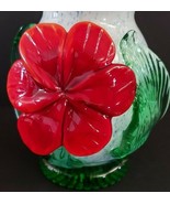 Italian Art Glass Fluted Top Vase With Orange Red Flower and Leaves 6&quot; Tall - $728.73 MXN