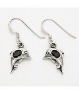 Silver dolphin earrings with amethyst stone - £14.16 GBP