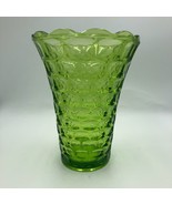 Vintage Green Glass Textured Scalloped Edge Flower Floral Tabletop Vase - £38.92 GBP