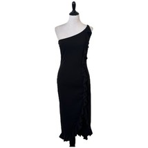 Jessica McClintock Gunne Sax Black Dress Ruffle One Shoulder Front Split Size 7 - £54.08 GBP