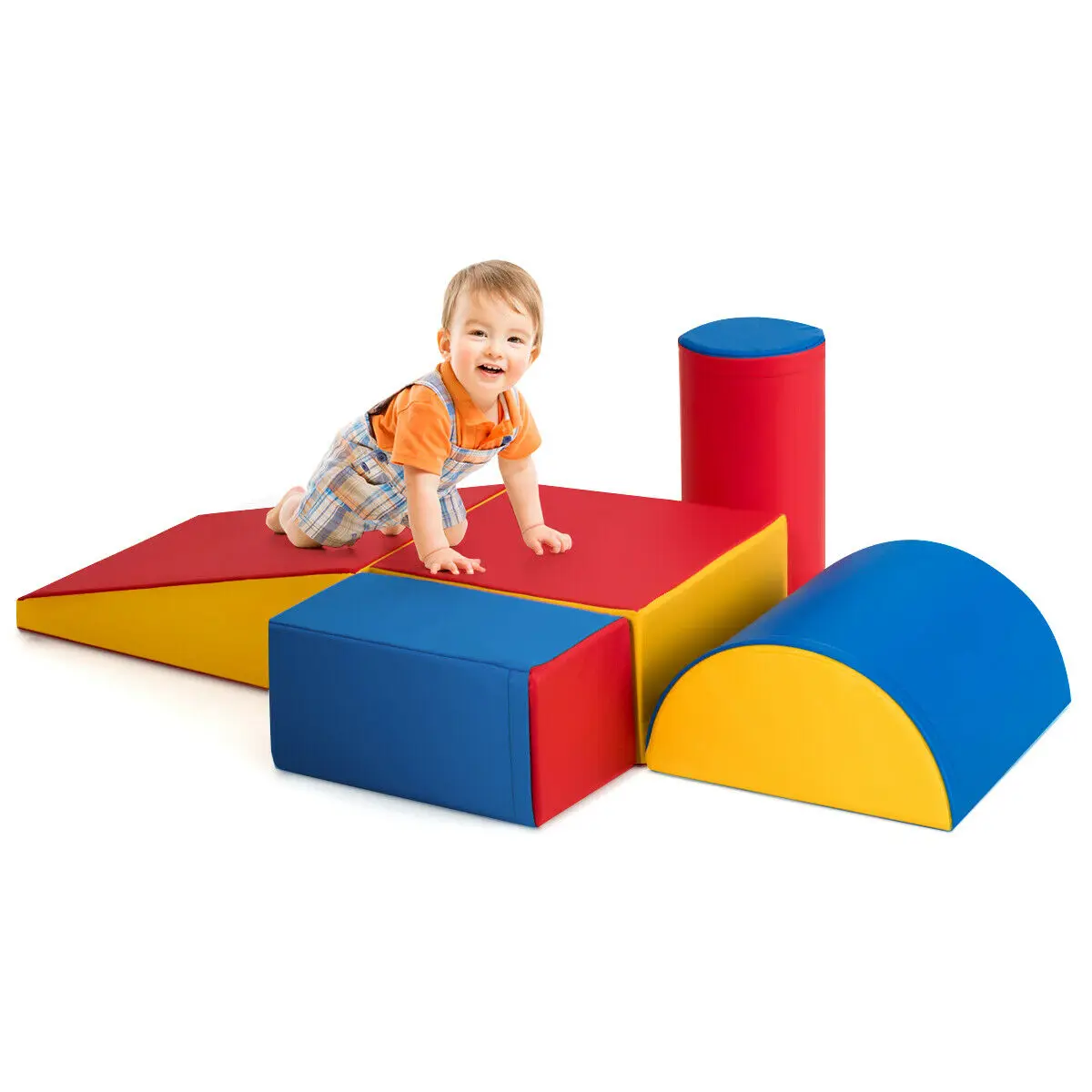 Costway 5PC Kids Climb Crawl Activity Play Set Safe Foam Blocks Soft Climber Red - £212.37 GBP