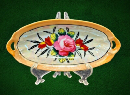 SEIEI CO Lusterware Bowl Dish Oval Hand-Painted Florals Japan 1930s Bird Mark - £16.54 GBP