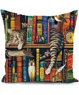Sleeping Cat in the Library Cushion Cover - $8.00