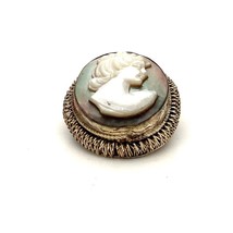 Vintage Signed 800 BA Carved Victorian Lady Mother of Pearl Cameo Brooch Pendant - £39.38 GBP