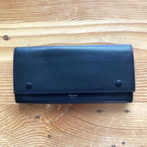 Celine Black Calfskin Leather Double Snap Flap Continental Trifold Wallet 1202KA - £154.21 GBP