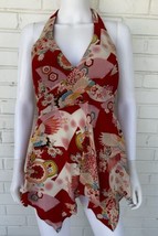Sue Wong Nocturne Silk Halter Top Red Floral Asymmetrical Boho Gypsy Siz... - $101.54