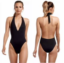 Vitamin A Swimwear Ecolux Black Emma Deep V Halter Full One Piece (S/6) Nwt $180 - £92.49 GBP