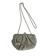 La Regale Seed Bead Silver Clutch Purse Bag Small VTG &quot;has rust inside AS IS&quot; - £13.83 GBP