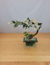 Vintage Bonsai Tree with Jade Leaves White Flowers and Base 8&quot; Tall 9&quot; Wide - £35.96 GBP