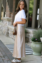 Jet Stream Satin Solid High Waist Maxi Skirt - $272.41 MXN