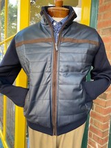 Impulso men&#39;s leather/knit zip bomber jacket in NAVY - size 3XL - $221.76