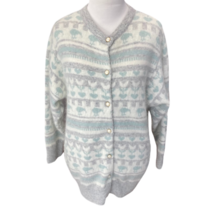 Colonial Concepts Womens Cardigan Sweater Gray White Stripe Emu Bird V Neck M - £32.43 GBP