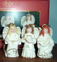 Lenox Heavenly Angel 3 PC Ornament Set Brunette Blonde Redhead Figures 3.25&quot; New - £30.38 GBP