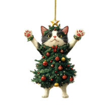 White Cat Christmas Ornament 2D Acrylic Cartoon Animal Pendant Xmas Tree... - $13.48 CAD