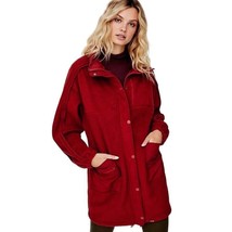 Free People Fleece Jacket Large 12 OVERSIZED Red Snaps + Zip SOFT Comfy ... - $142.56