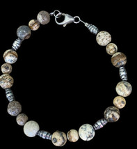 Gemstone Bead Bracelet Sterling Silver And Natural Earth Picture Jasper Clasp - £14.20 GBP