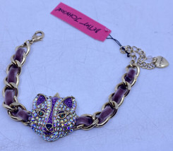 Betsey Johnson Imperial Princess Fox Head Crown Lavender Purple AB Bracelet - £51.86 GBP