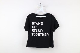 Athleta Womens Medium Spell Out Stand Up Stand Together Cropped T-Shirt Black - £30.59 GBP