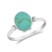 Simply Stunning Oval Shaped Green Turquoise Sterling Silver Band Ring-9 - £12.60 GBP