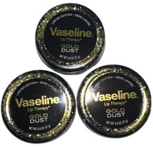 Pack Of 3 Limited Edition Vaseline Gold Dust Lip Therapy Tin .6oz Shimmer Sealed - $49.49