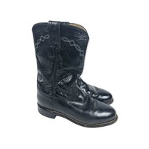 Justin Cowboy Boots 6 Womens Vintage Black Leather Stitched Western Wear Roper - £40.94 GBP