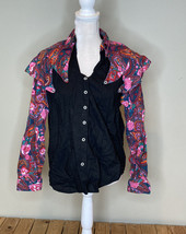 Vintage mine &amp; bills outfitters women’s button up Floral shirt S Black Pink J4 - £28.44 GBP