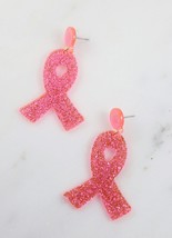 Acrylic Glitter Breast Cancer Ribbon Earring PINK - £12.66 GBP