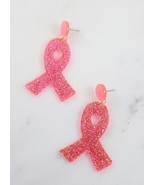 Acrylic Glitter Breast Cancer Ribbon Earring PINK - $15.84