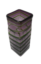 Murano Style Amethyst Purple w/Emerald Green Wrap Around Square Vase - $39.99