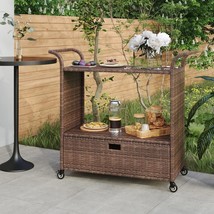  Bar Cart with Drawer Brown 39.4"x17.7"x38.2" Poly Rattan - $4,835.79 MXN