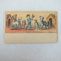 Antique Victorian Trade Card Dinners Ready Dogs Howling Bellhop Dinner Bell Boy - £7.96 GBP