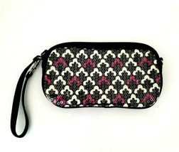 Vera Bradley Wristlet Canterberry Magenta Sequin Shimmer Clutch Black Pi... - $13.49