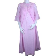 Vintage Sheer Nylon Lace Peignoir Set Blush Pink Nightgown Chiffon Robe Womens M - £66.28 GBP