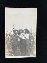 Three Men In A Cornfield RPPC Postcard - £39.47 GBP