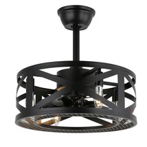 ANTOINE 17 in. Indoor Black Farmhouse Caged Ceiling Fan with Lights and Remote - £77.29 GBP