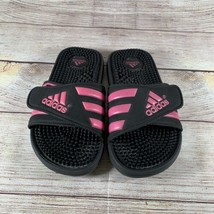 Adidas Slide Sandals Kids Youth Size 4 Black Pink Slip On Adjustable - $12.73