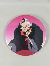 Disney Cruella De Vil Button Pin 3&quot; Round Vintage - $8.58