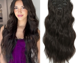 Clip in Hair Extensions for Women, 6PCS Clip Ins Long Wavy Curly Dark Br... - £23.76 GBP